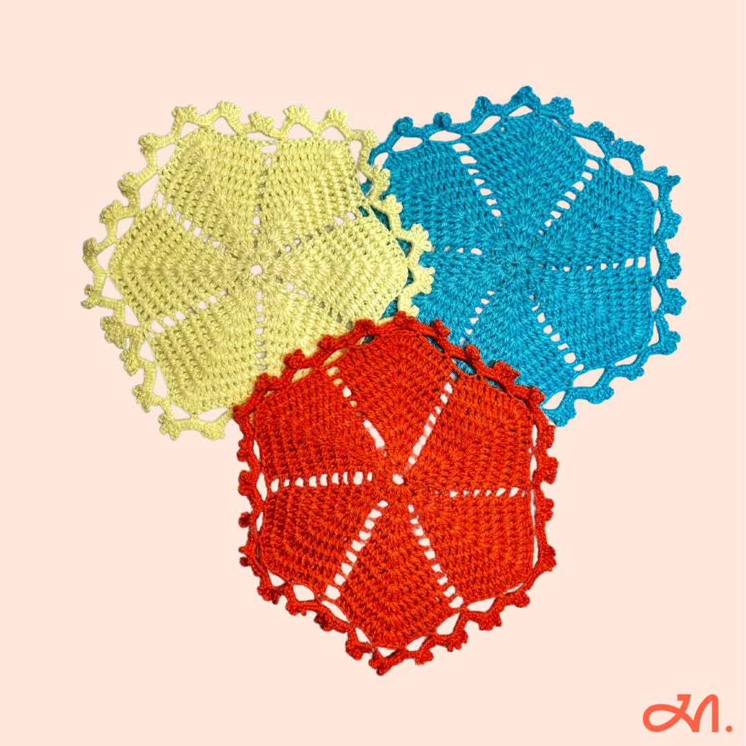 Blooming Hexagon Crochet Tablemats- Set of 3