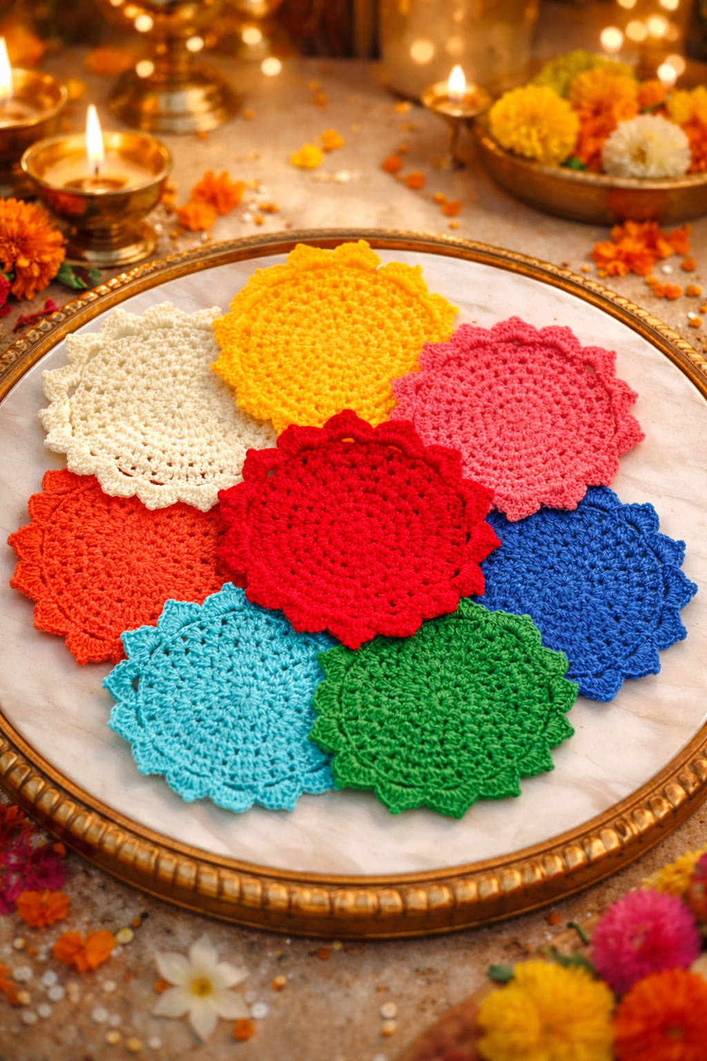 Handcrafted Crochet Pooja Mats – Set of 8