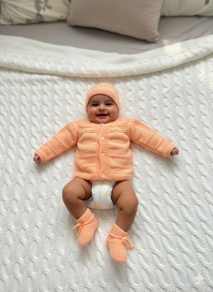 Baby Peach Hand-Knitted Wool Sweater Set