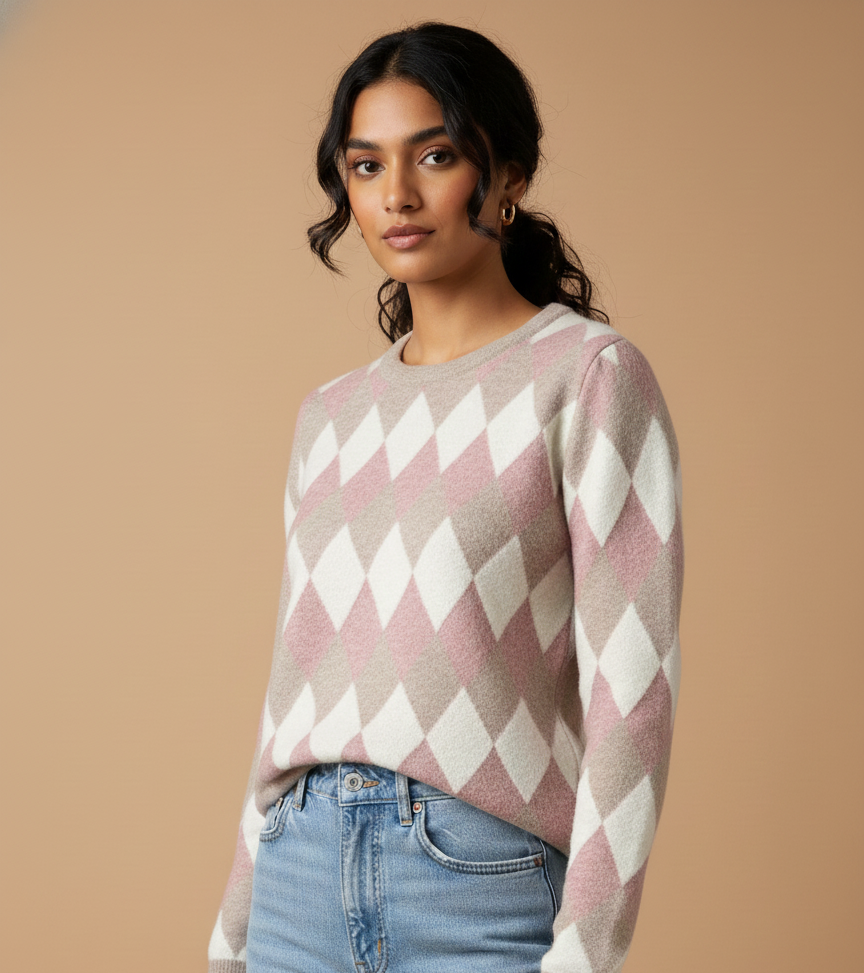 Women’s Pastel Argyle Knit Winter Sweater