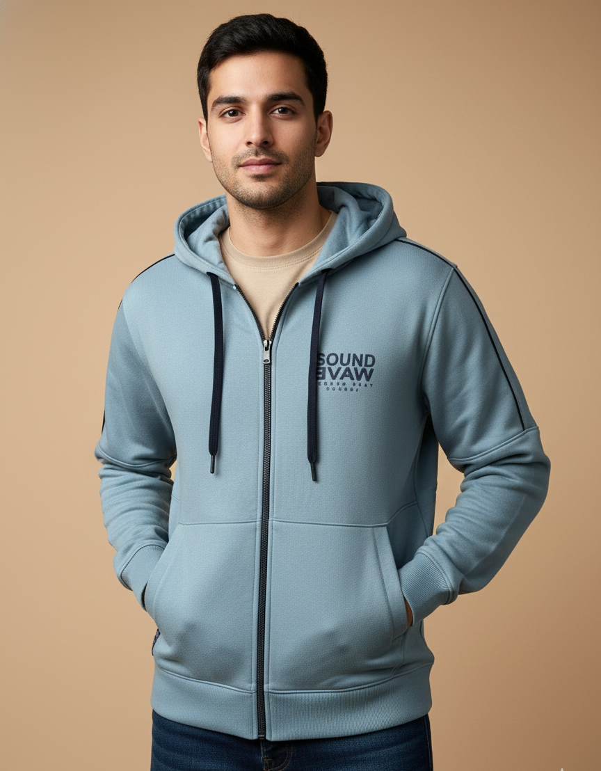 Men’s Blue Zip-Up Hooded Sweatshirt