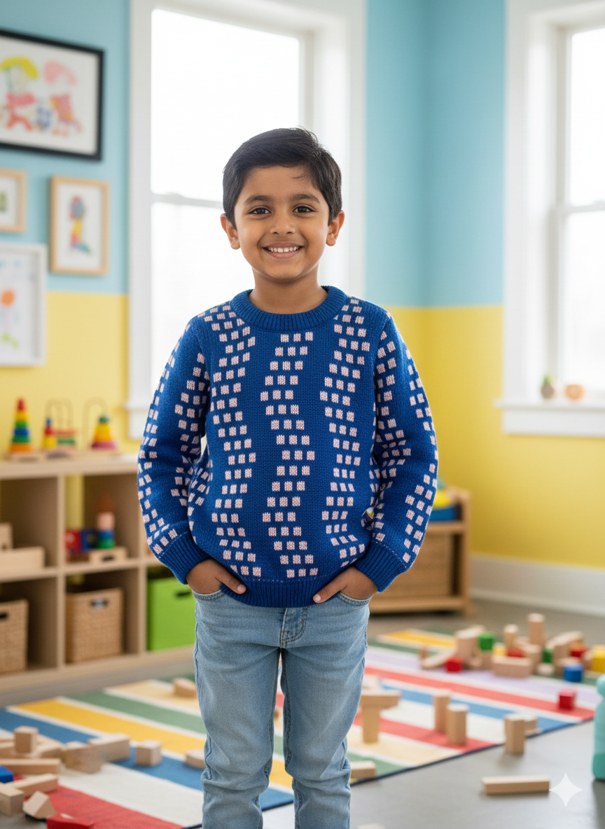 Boys Blue Checkered Winter Sweater