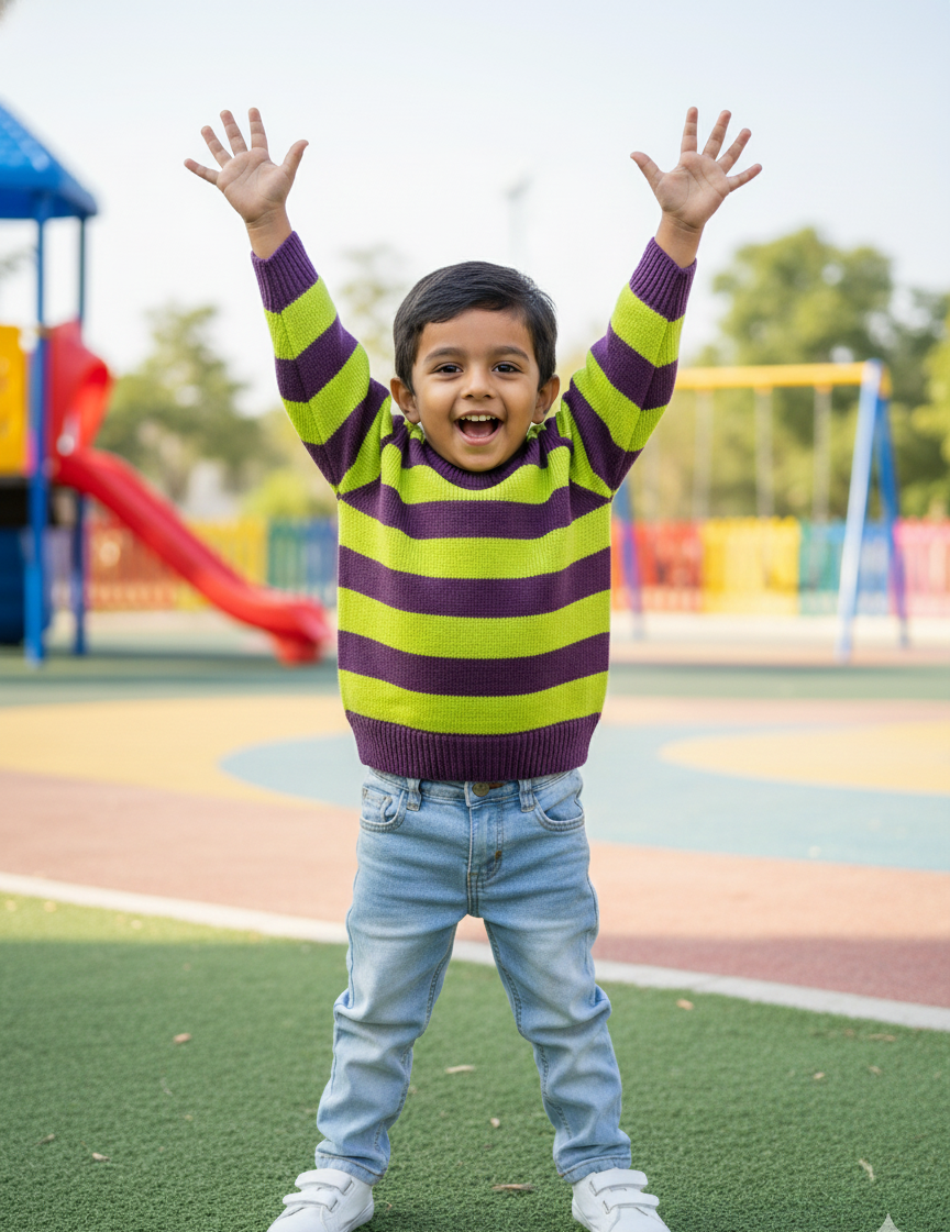 Boys Lime & Purple Striped Knit Sweater