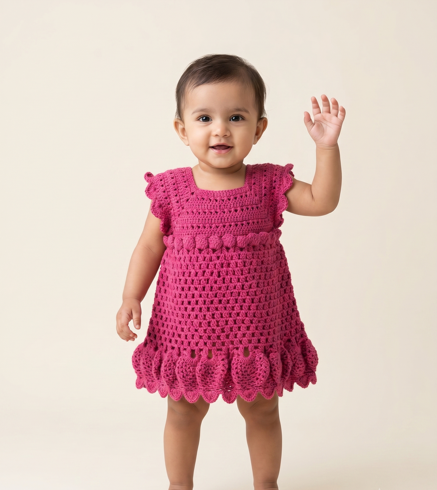 Berry Pink Handmade Crochet Baby Dress