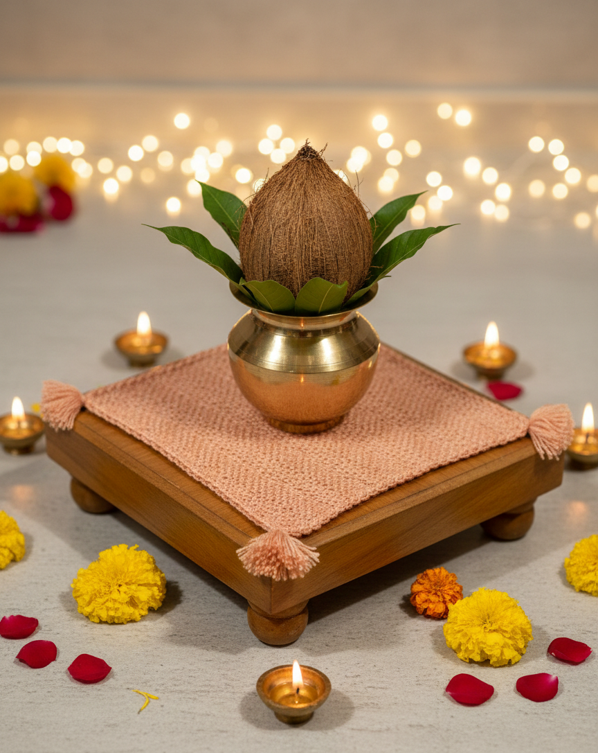 Peach woollen Pooja Asan- set of 5