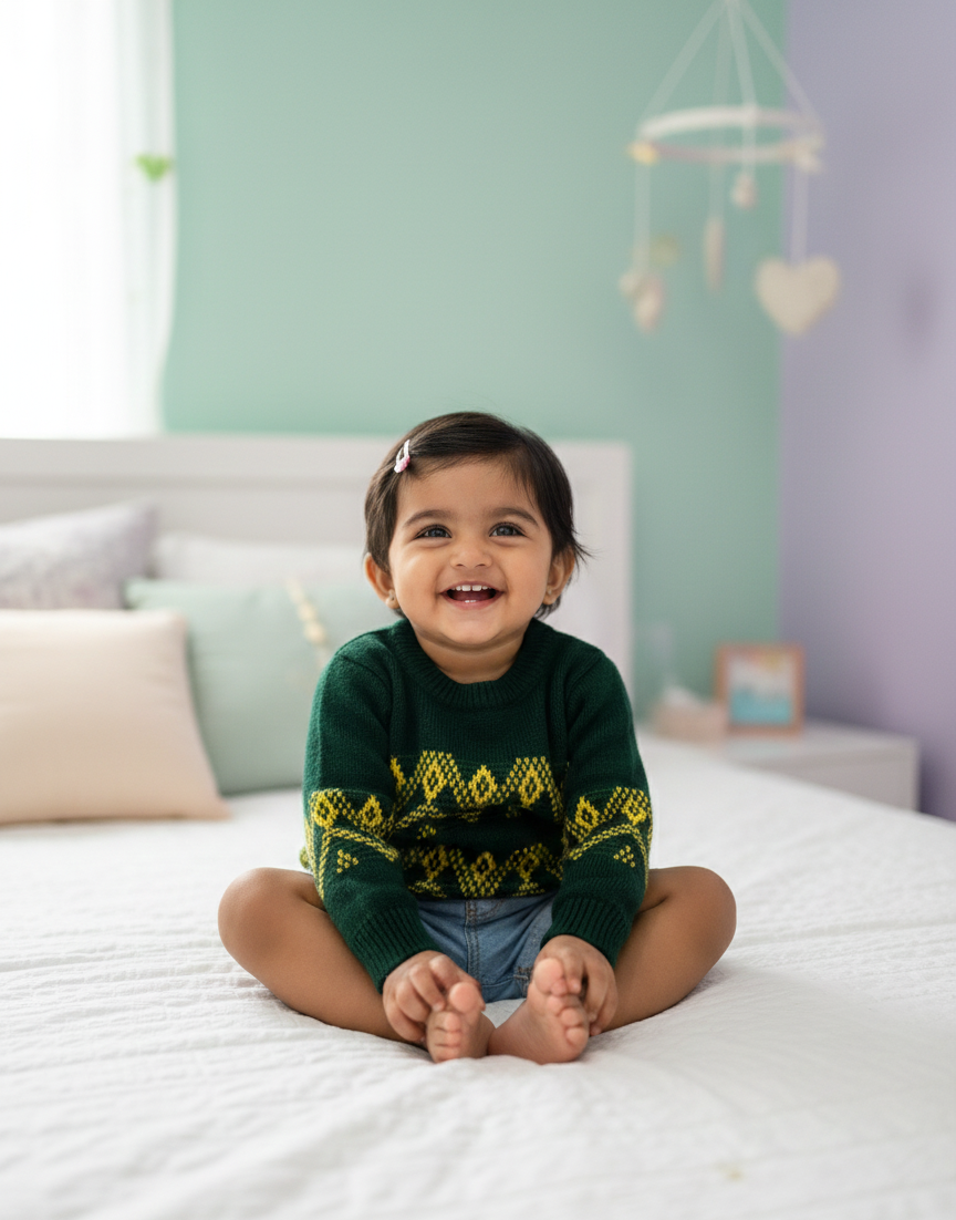 Forest Green Geometric Baby Knit Sweater