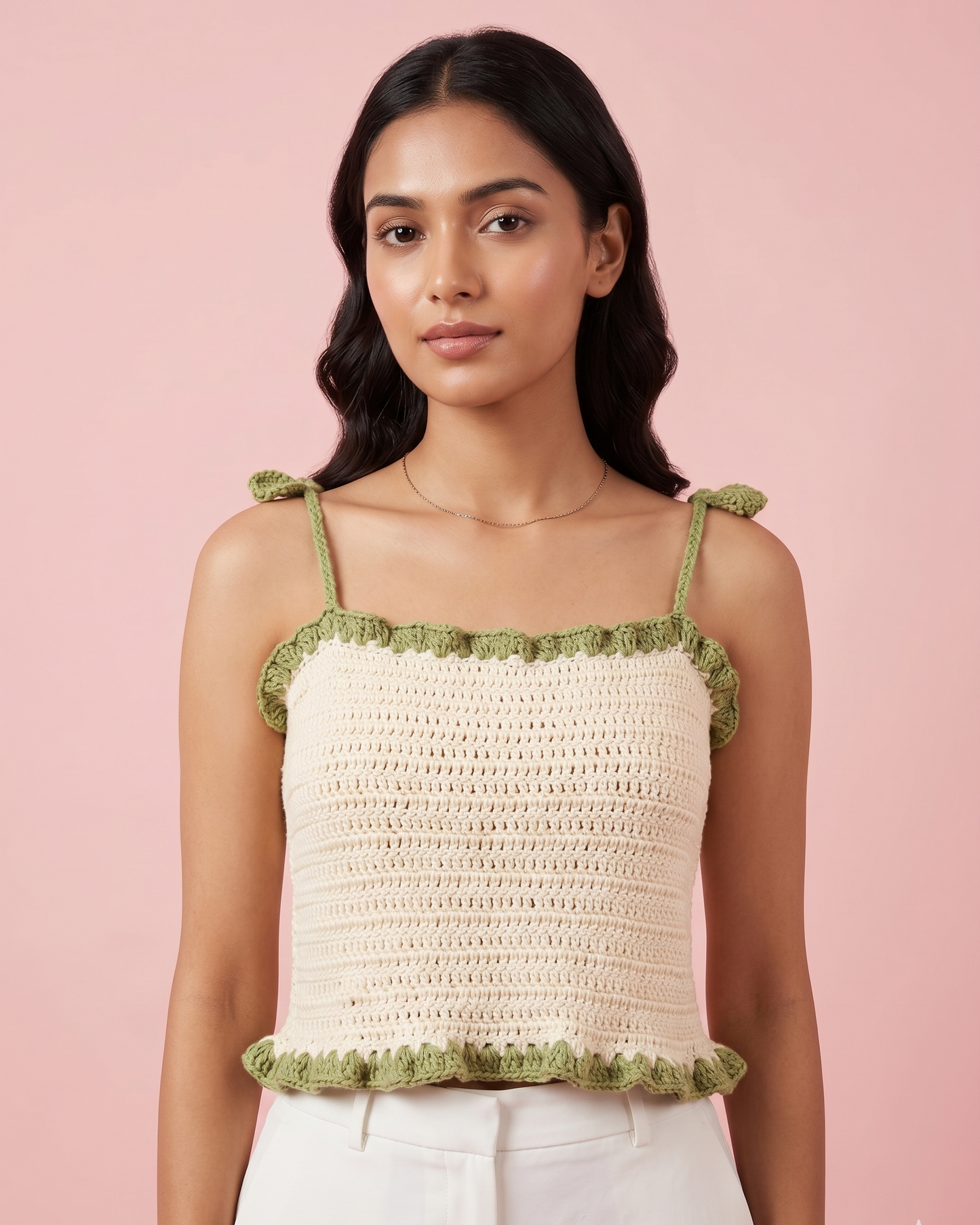 Crochet Crop Top with Ruffle Edges