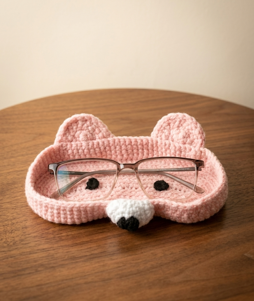 Baby Pink Handmade Crochet Animal Glasses Holder Tray