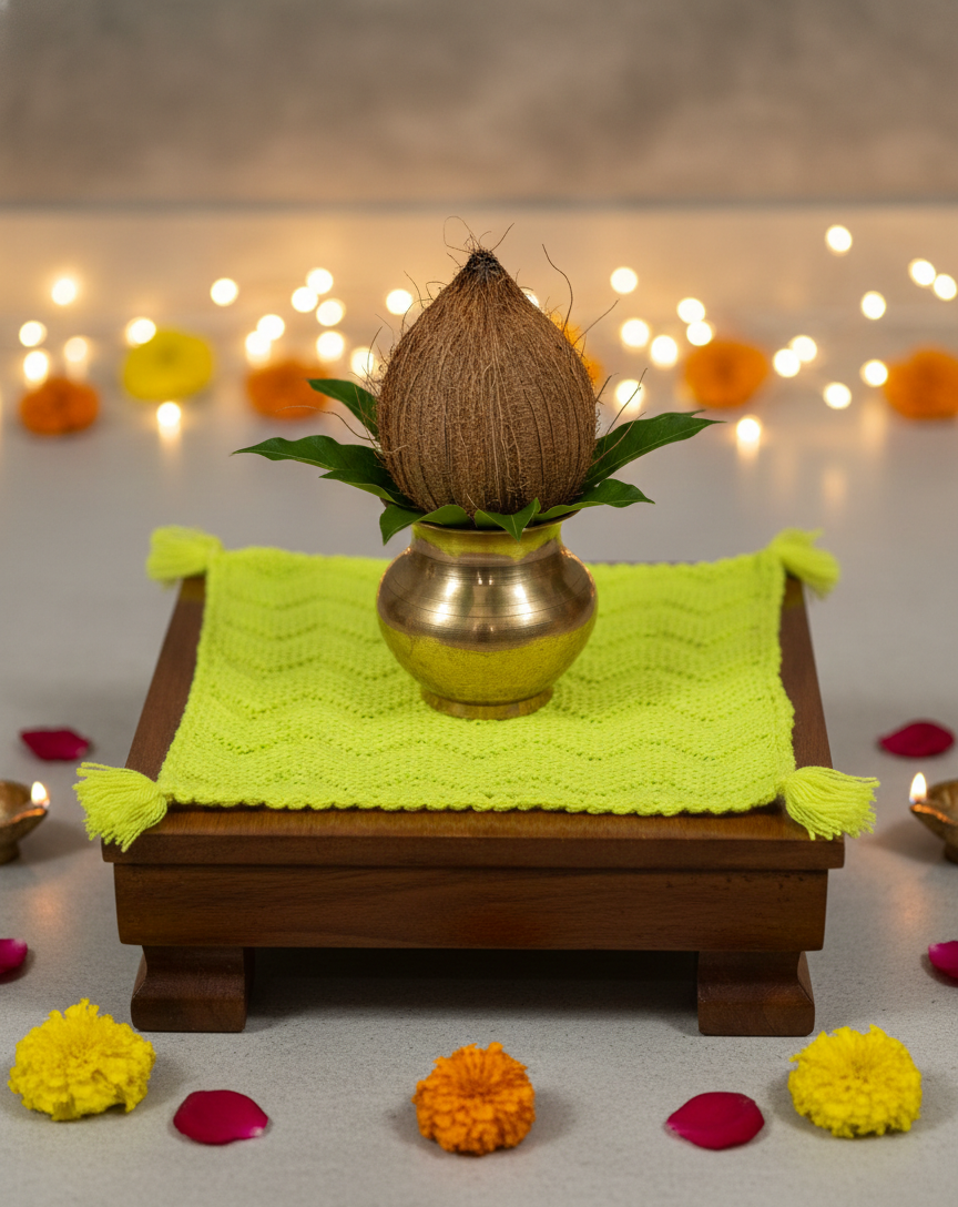 Lime Green woollen Pooja Asan- set of 3