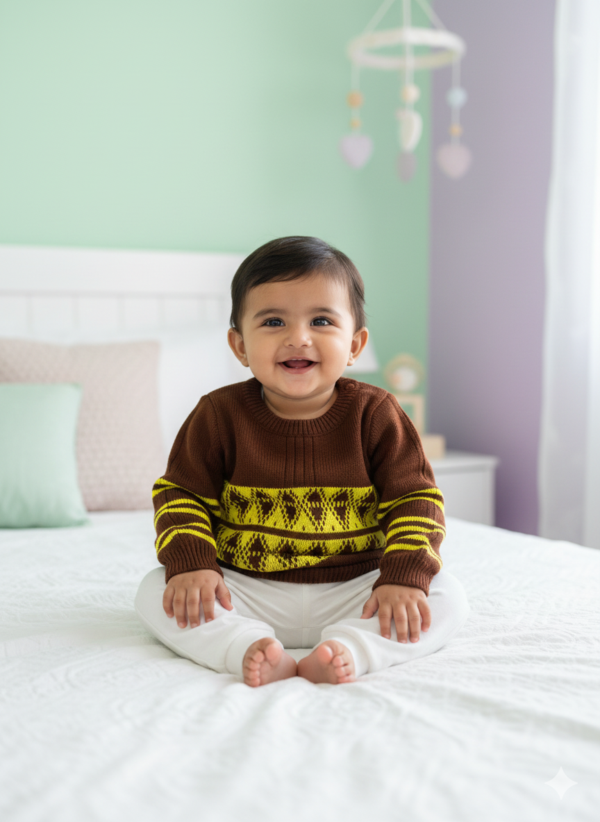 Brown & Yellow Winter Knit Baby Sweater