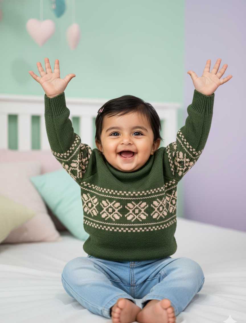 Baby Forest Green Snowflake Knit Sweater