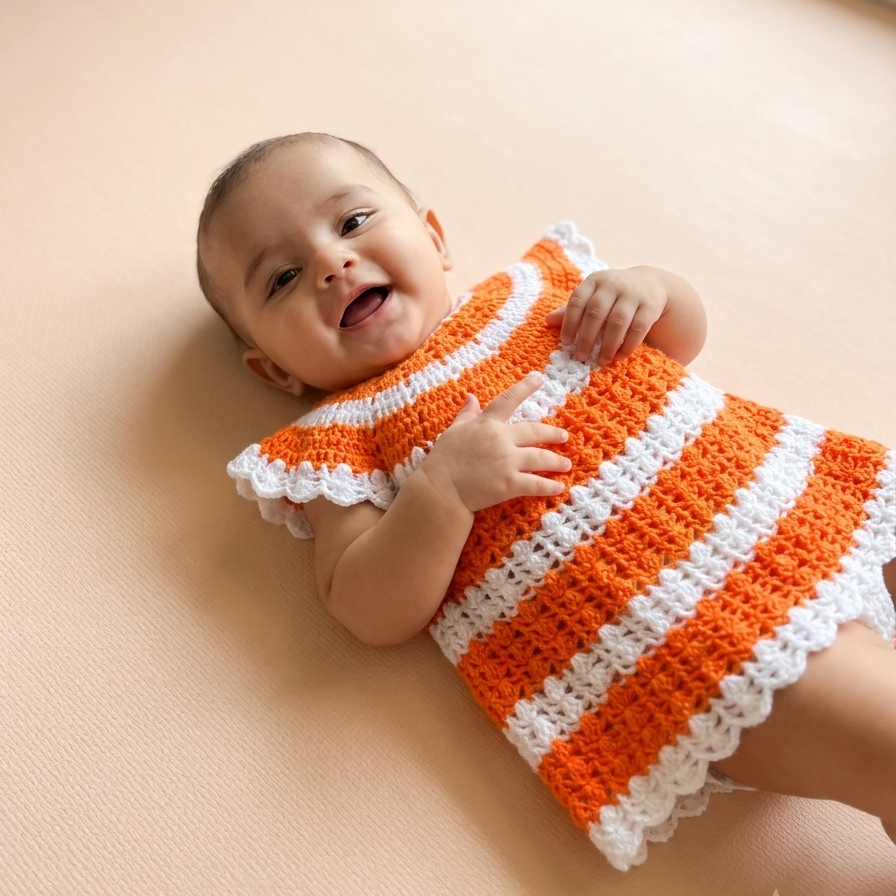 Citrus Stripe Handmade Crochet Baby Dress