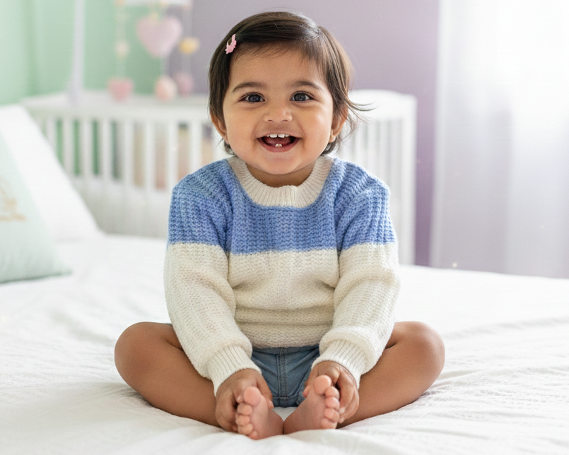 Blue & White Baby Colorblock Winter Sweater