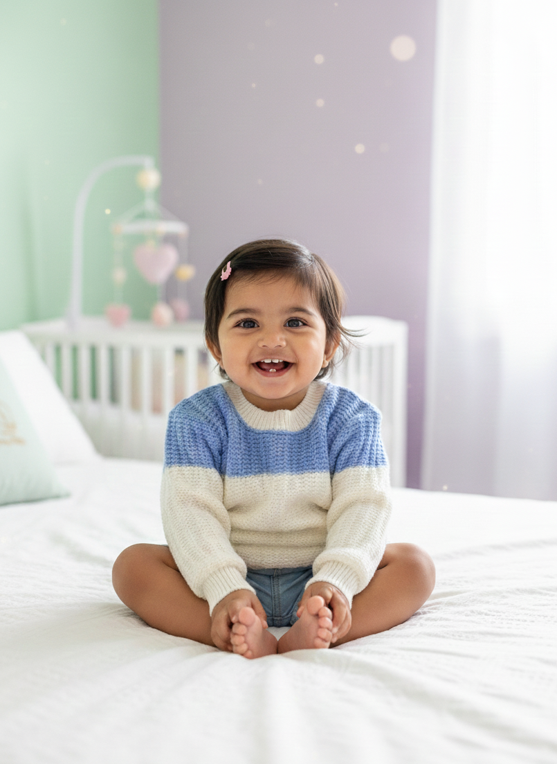 Blue & White Baby Colorblock Winter Sweater