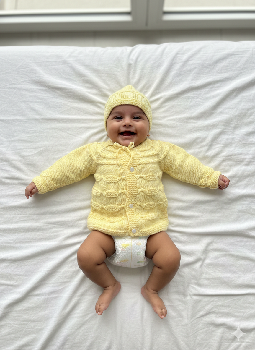 Baby Yellow Hand-Knitted Wool Sweater Set