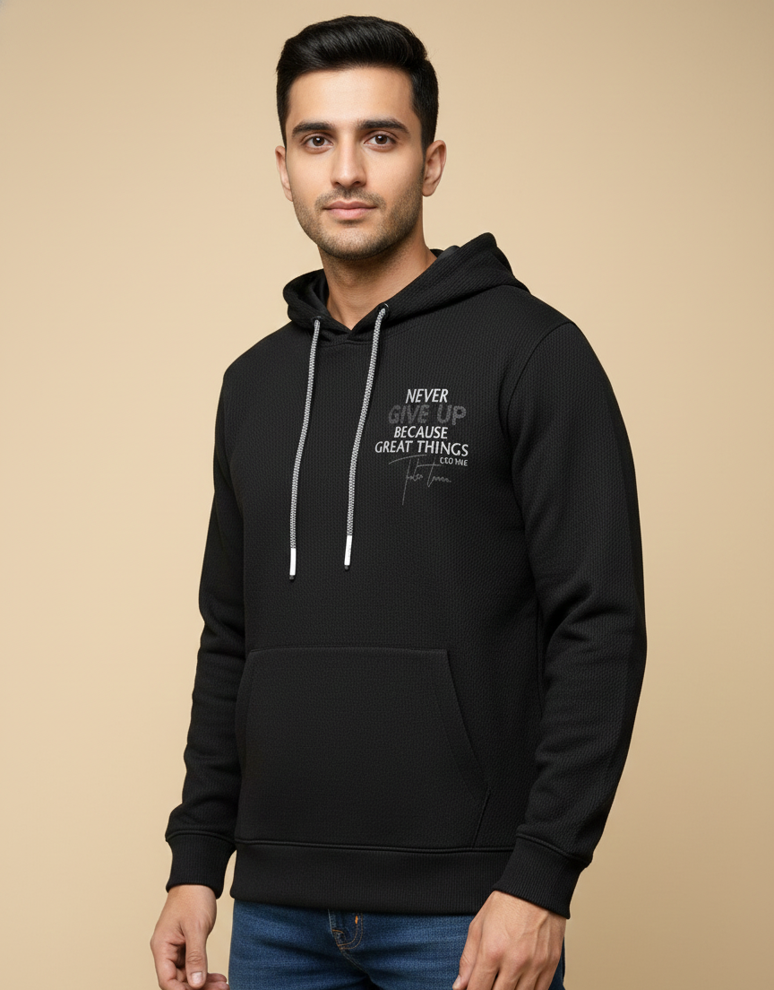 Men’s Black Textured Hoodie