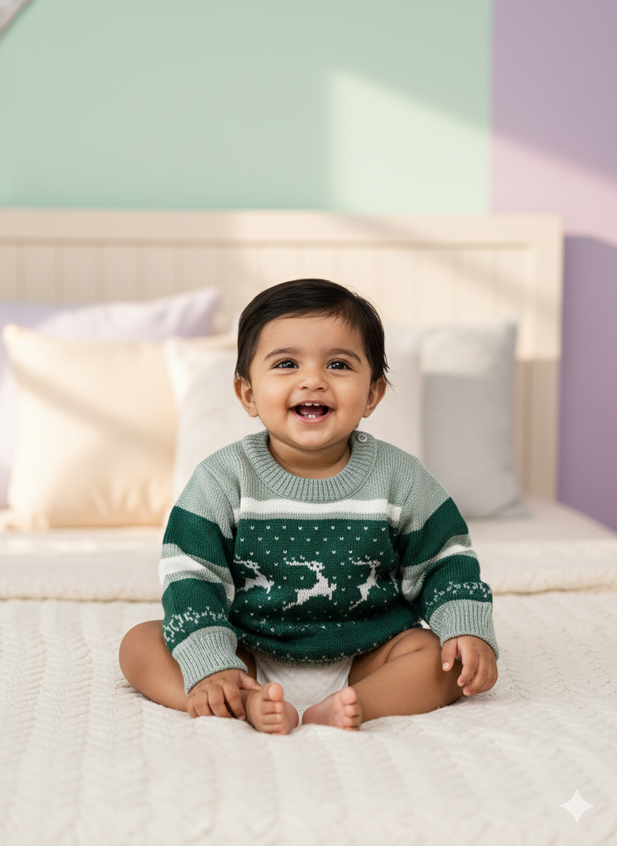 Baby Green Reindeer Knit Winter Sweater