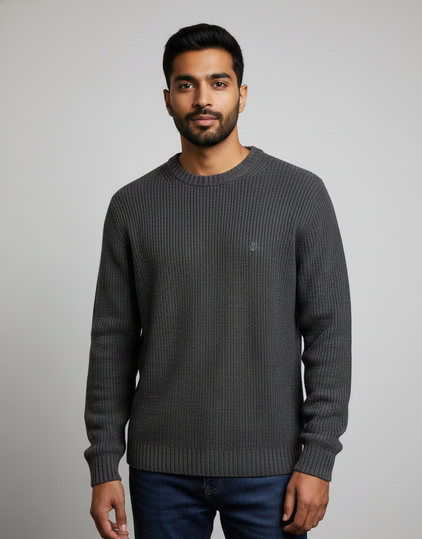 Men’s Charcoal Textured Knit Crewneck Sweater