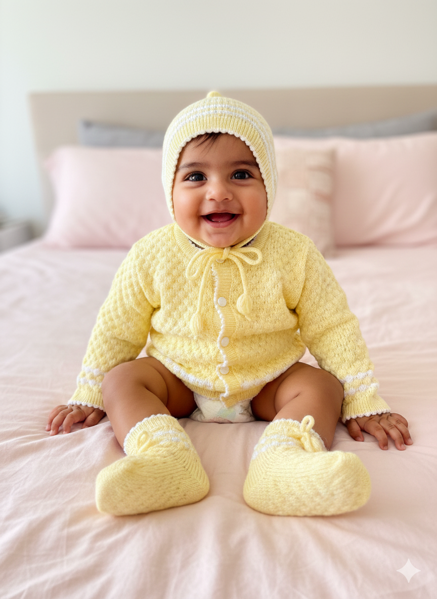 Baby Sunshine Yellow Woollen Sweater Set