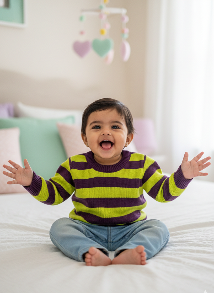 Lime & Purple Striped Baby Knit Sweater