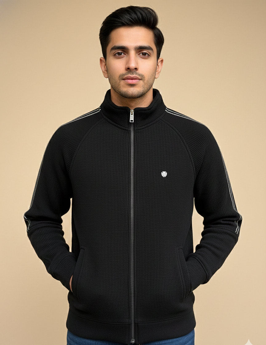 Men’s Black Zip-Up Winter Sweatshirt Jacket