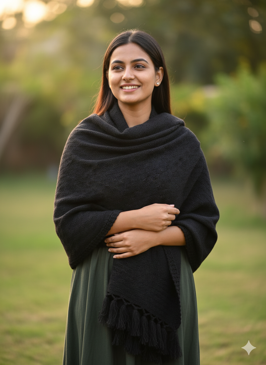 Classic Noir Woollen Shawl