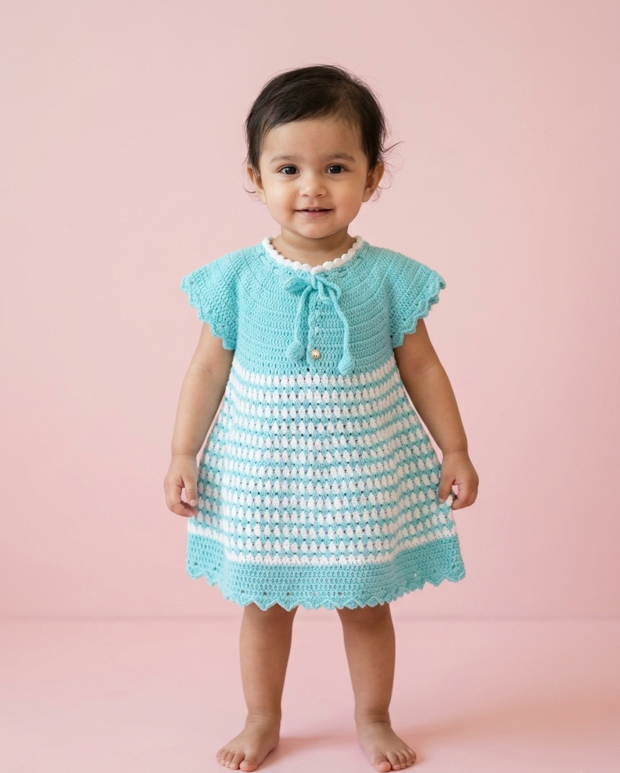 Aqua Breeze Handmade Crochet Baby Dress
