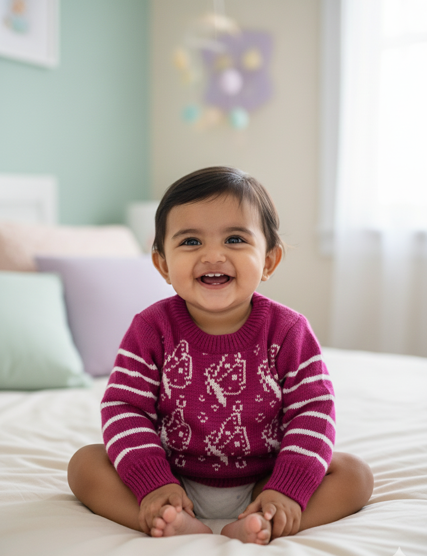 Baby Butterfly Pattern Pink Winter Sweater