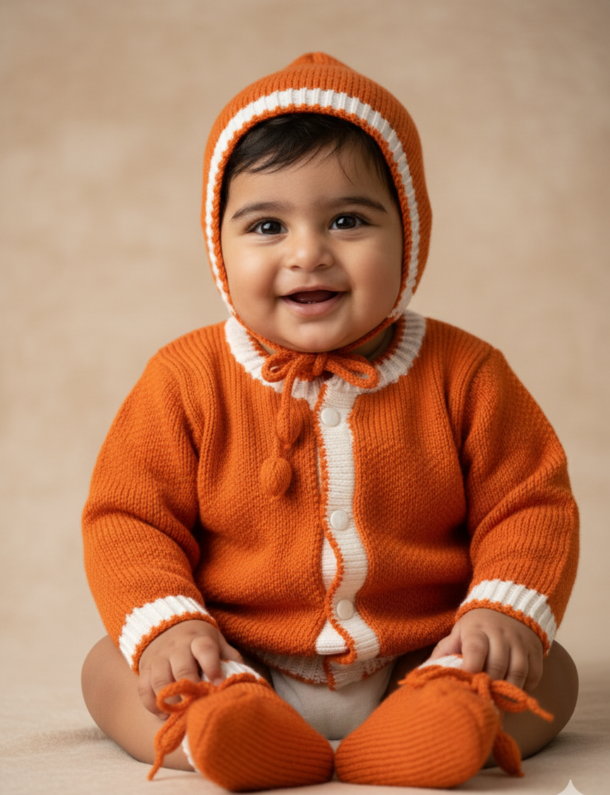 Baby Orange Handmade Wool Sweater Set