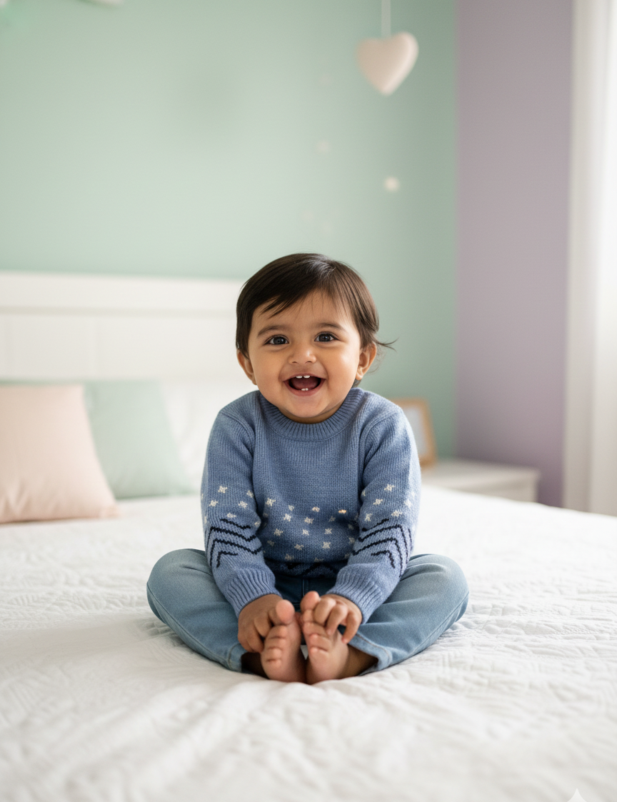 Baby Sky Blue Snowy Knit Sweater
