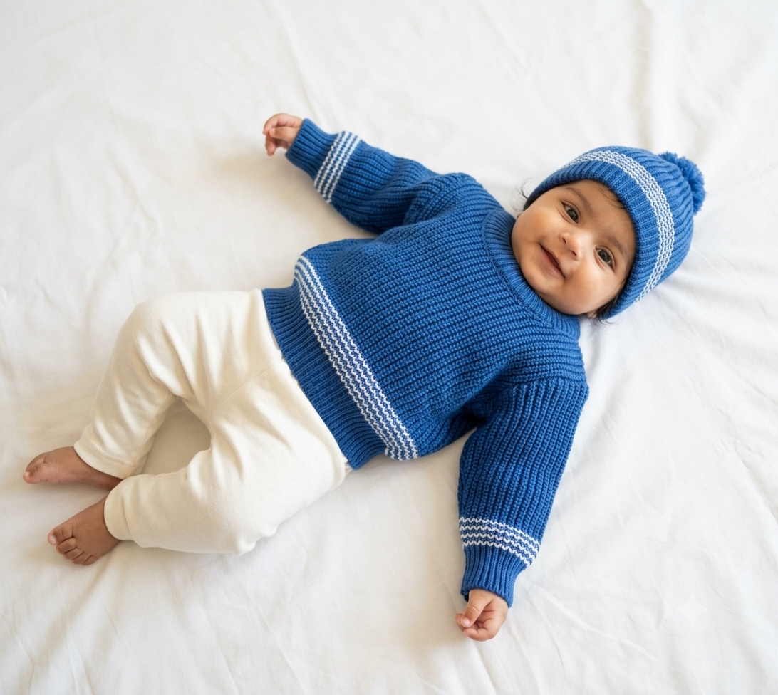 Little Explorer Blue Baby Sweater & Cap Set