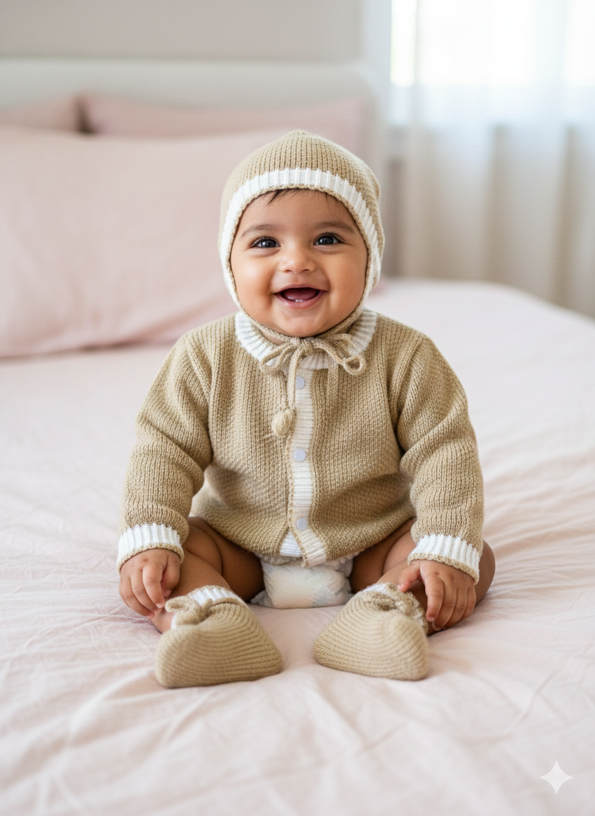 Baby Sand Beige Woollen Sweater Set