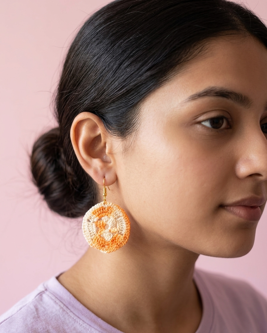 Handmade Peach Round Drop Earrings