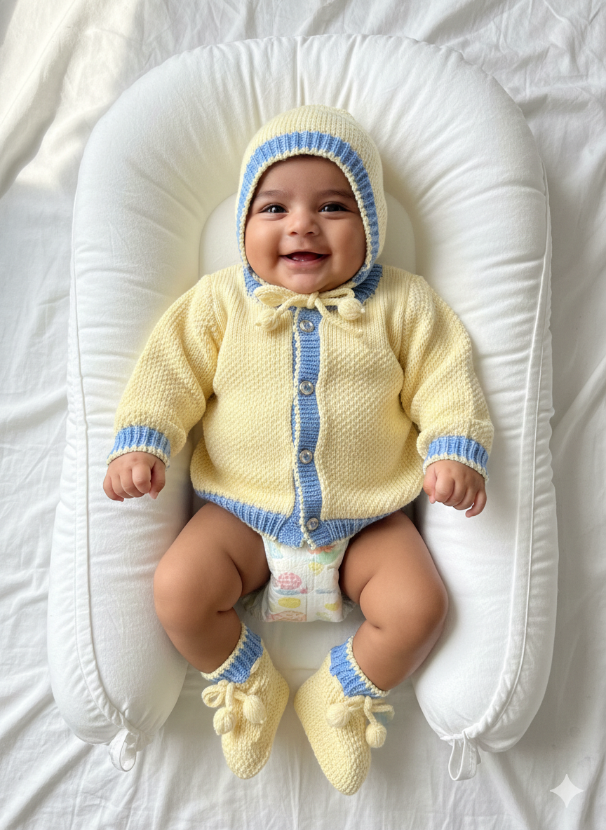 Baby Yellow & Blue Wool Sweater Set