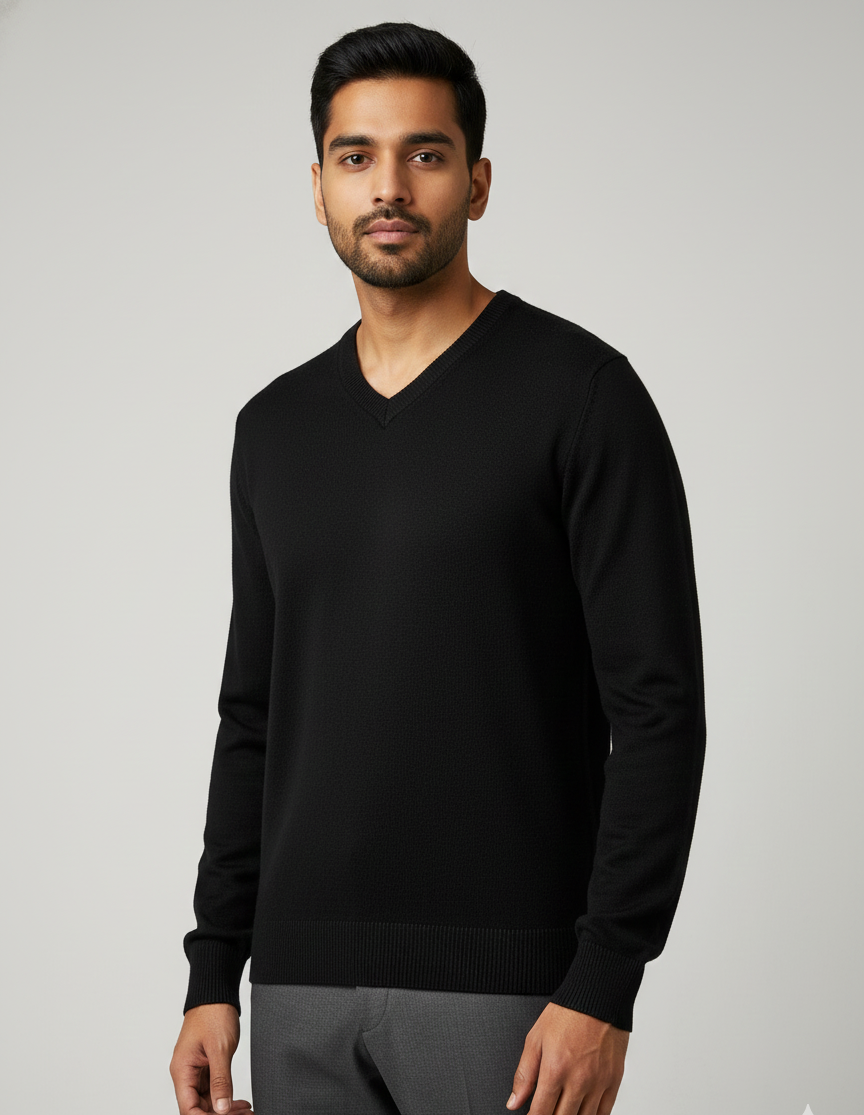 Men’s Reversible Classic Black and Grey V-Neck Knit Sweater