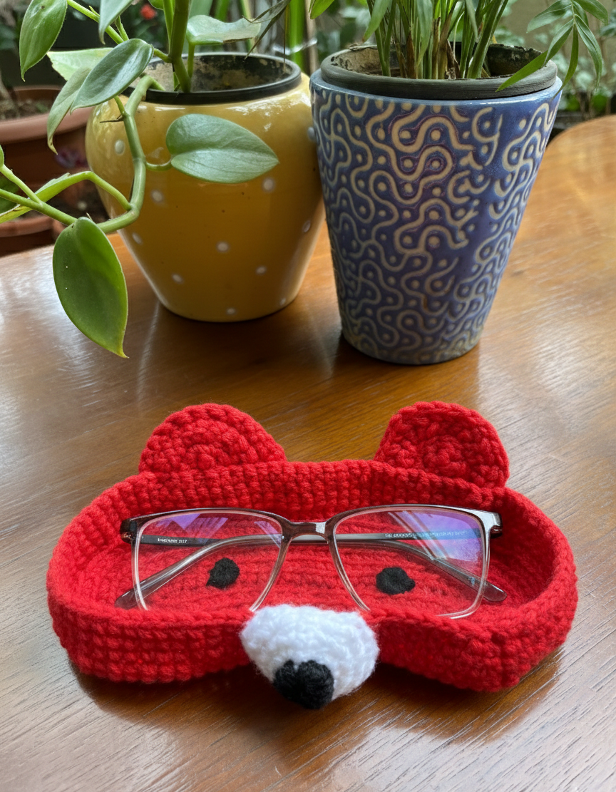 Red Handmade Crochet Animal Glasses Holder Tray