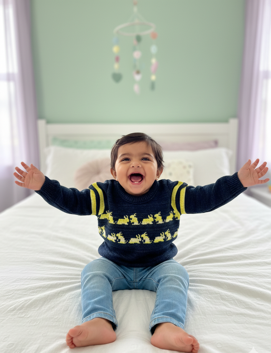 Navy Yellow Bunny Knit Baby Sweater