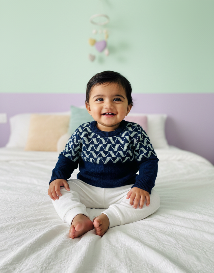 Navy Zig-Zag Pattern Baby Knit Sweater