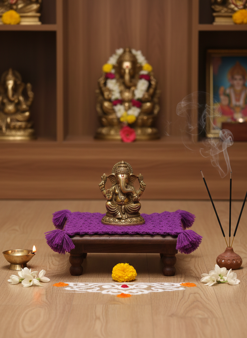 Textured Violet Pooja Mat with Tassels- Set of 12