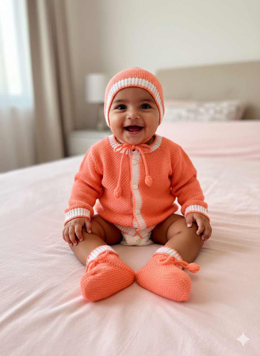 Baby Coral Orange Woollen Sweater Set