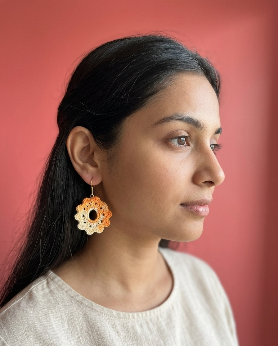 Handmade Dual Tone Daisy Drop Earrings