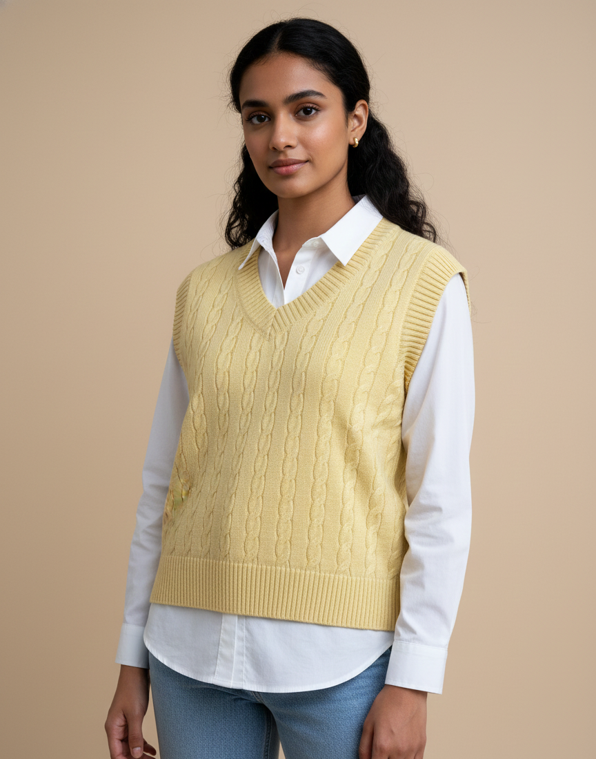 Women’s Cable Knit V-Neck Sweater Vest