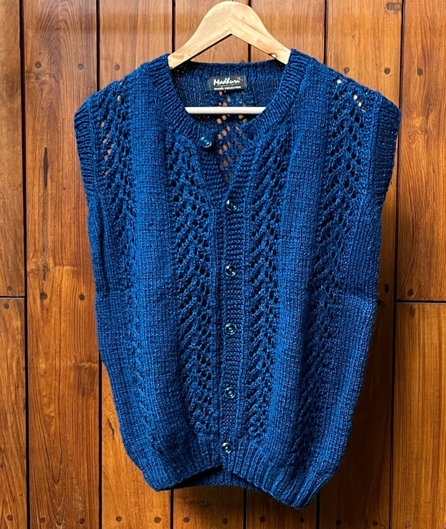 Handknit Navy Blue Woollen Vest