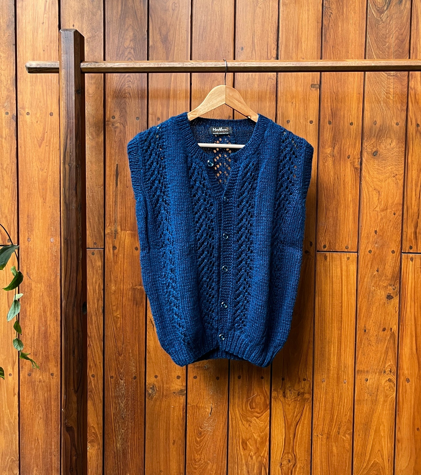 Handknit Navy Blue Woollen Vest