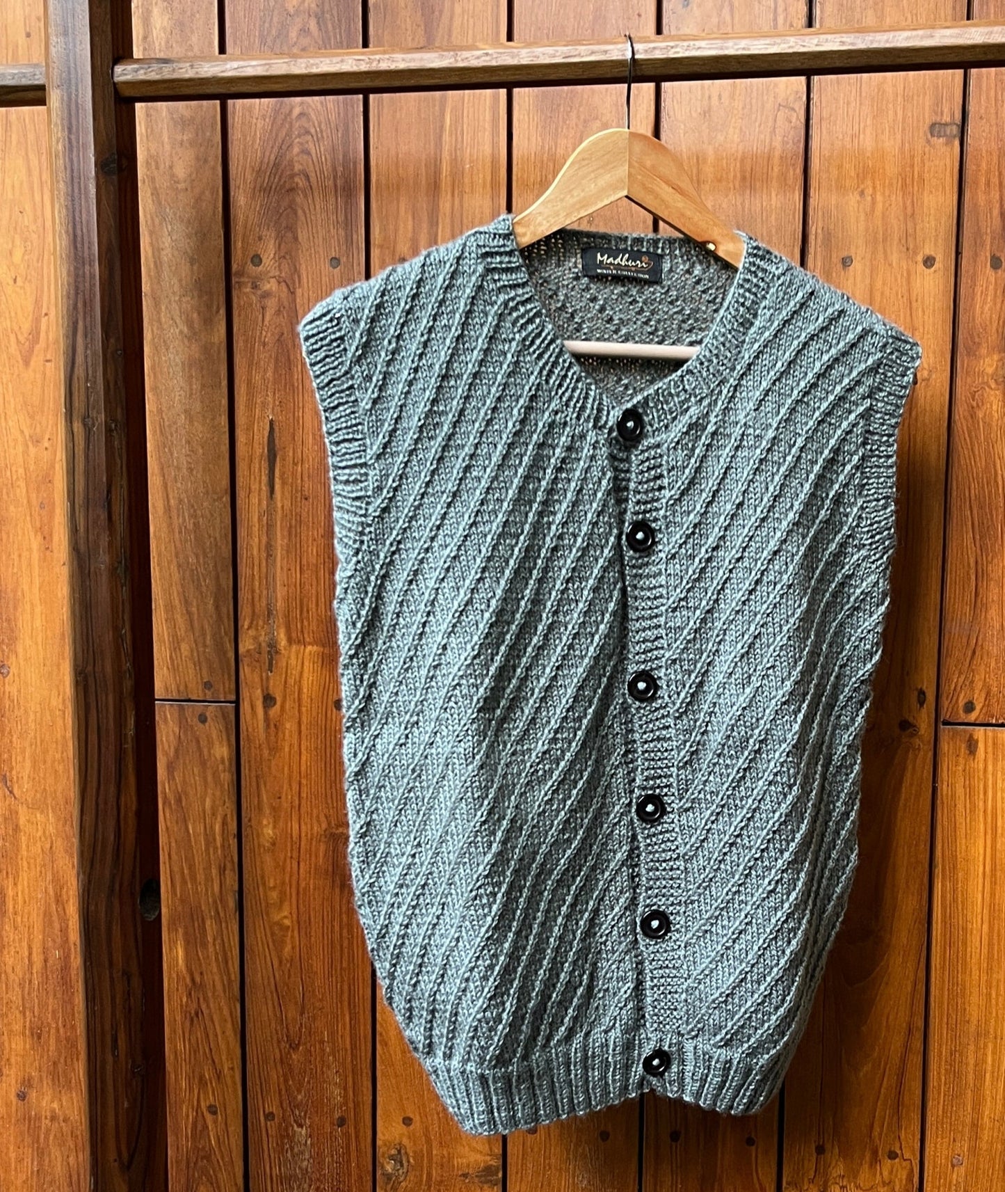 Handknit Grey Woollen Vest