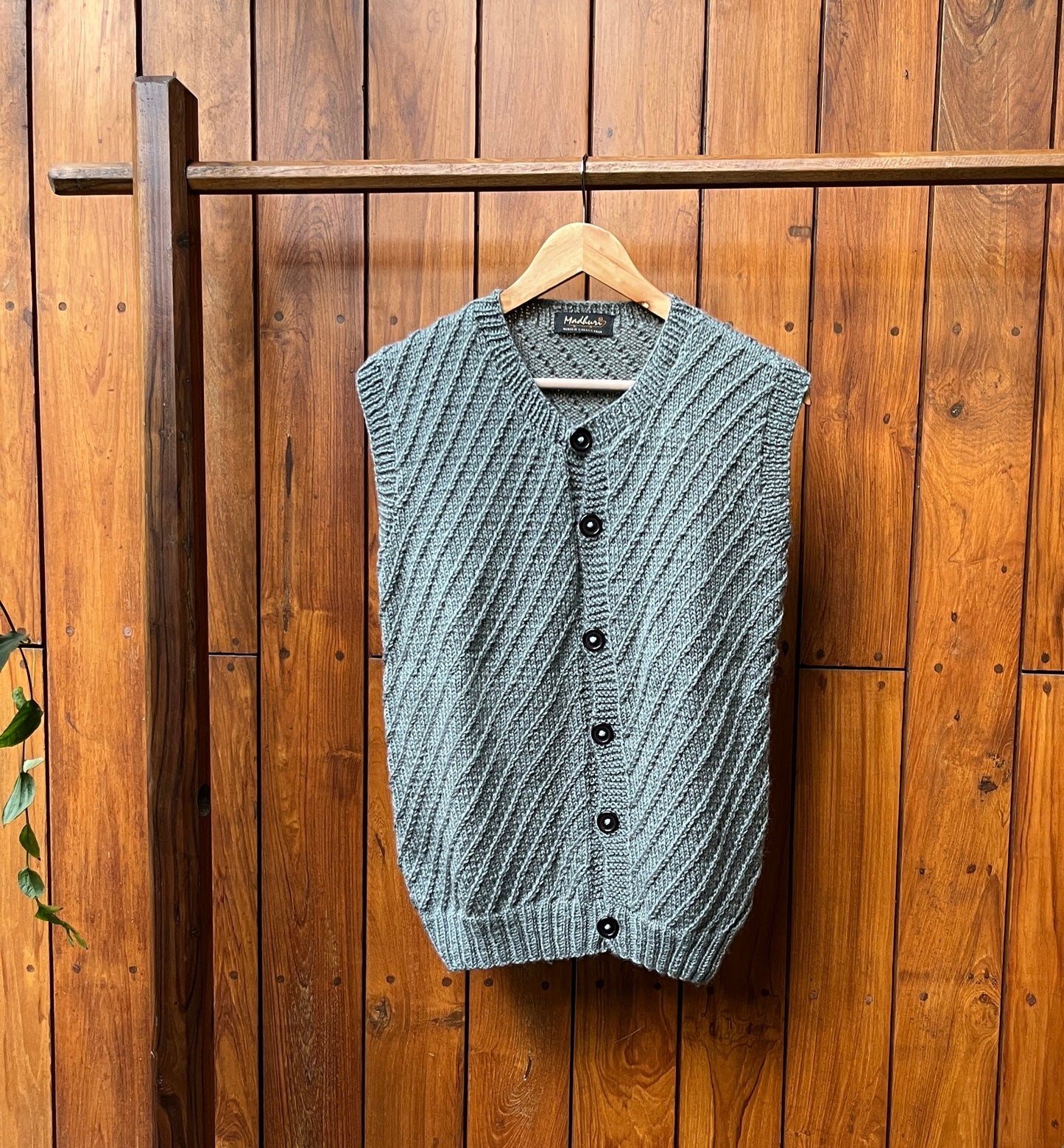 Handknit Grey Woollen Vest