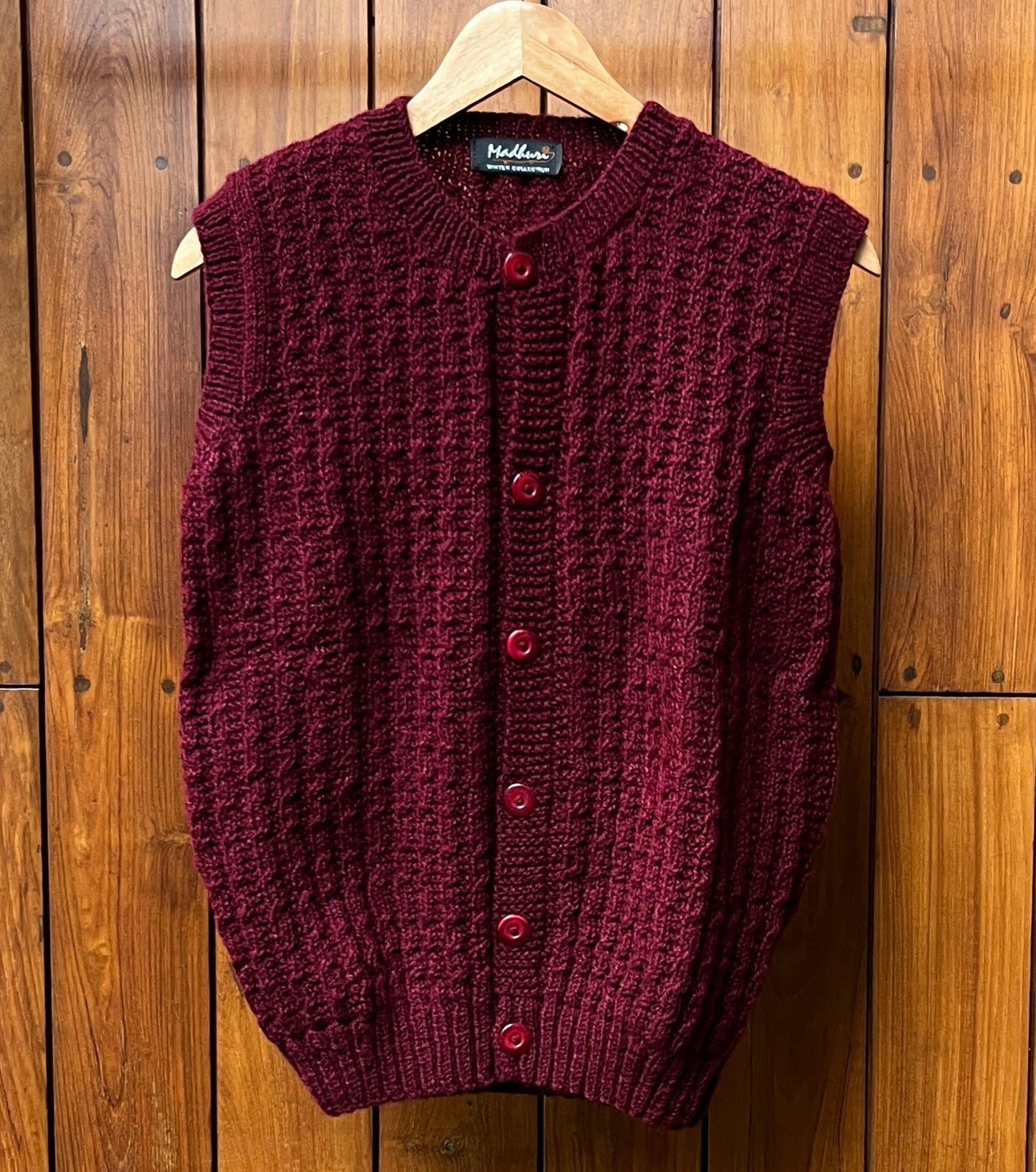 Handknit Maroon Woollen Vest