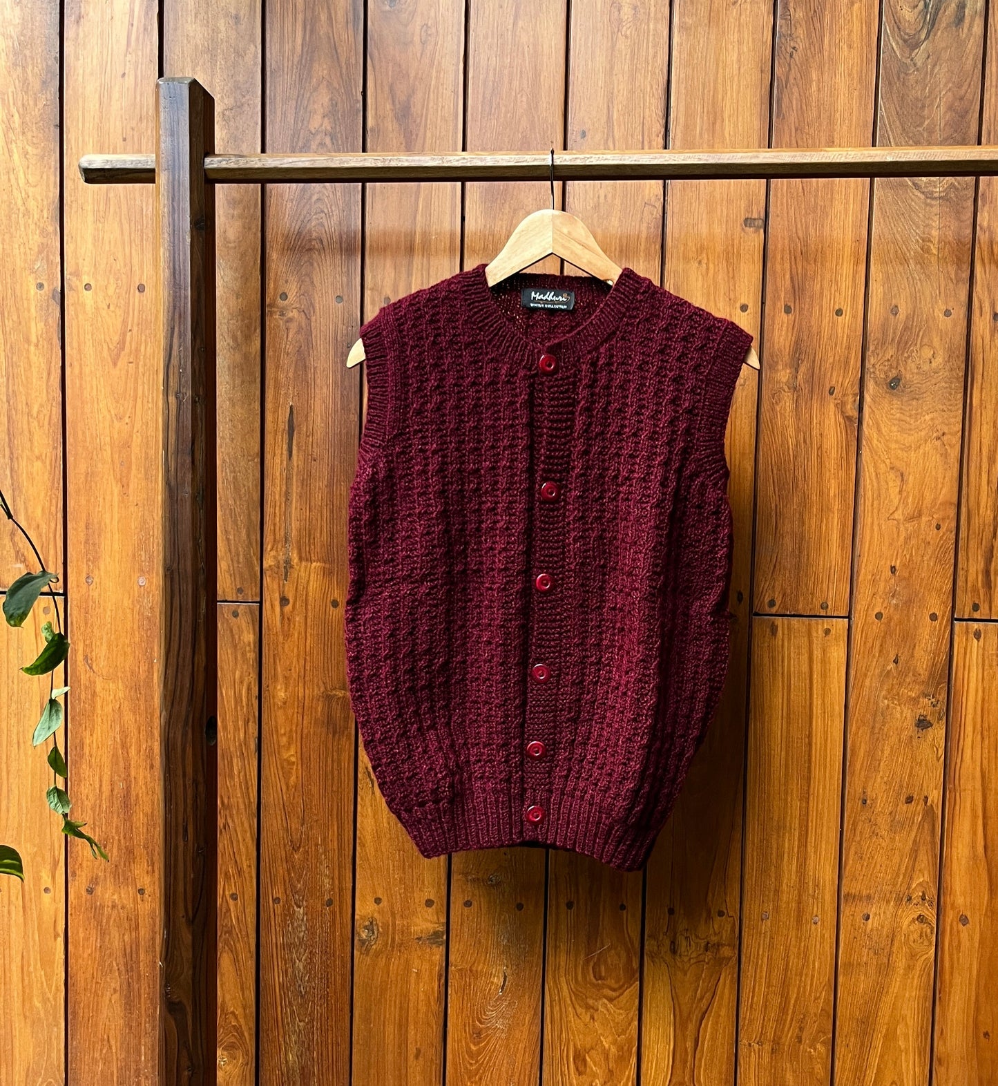 Handknit Maroon Woollen Vest