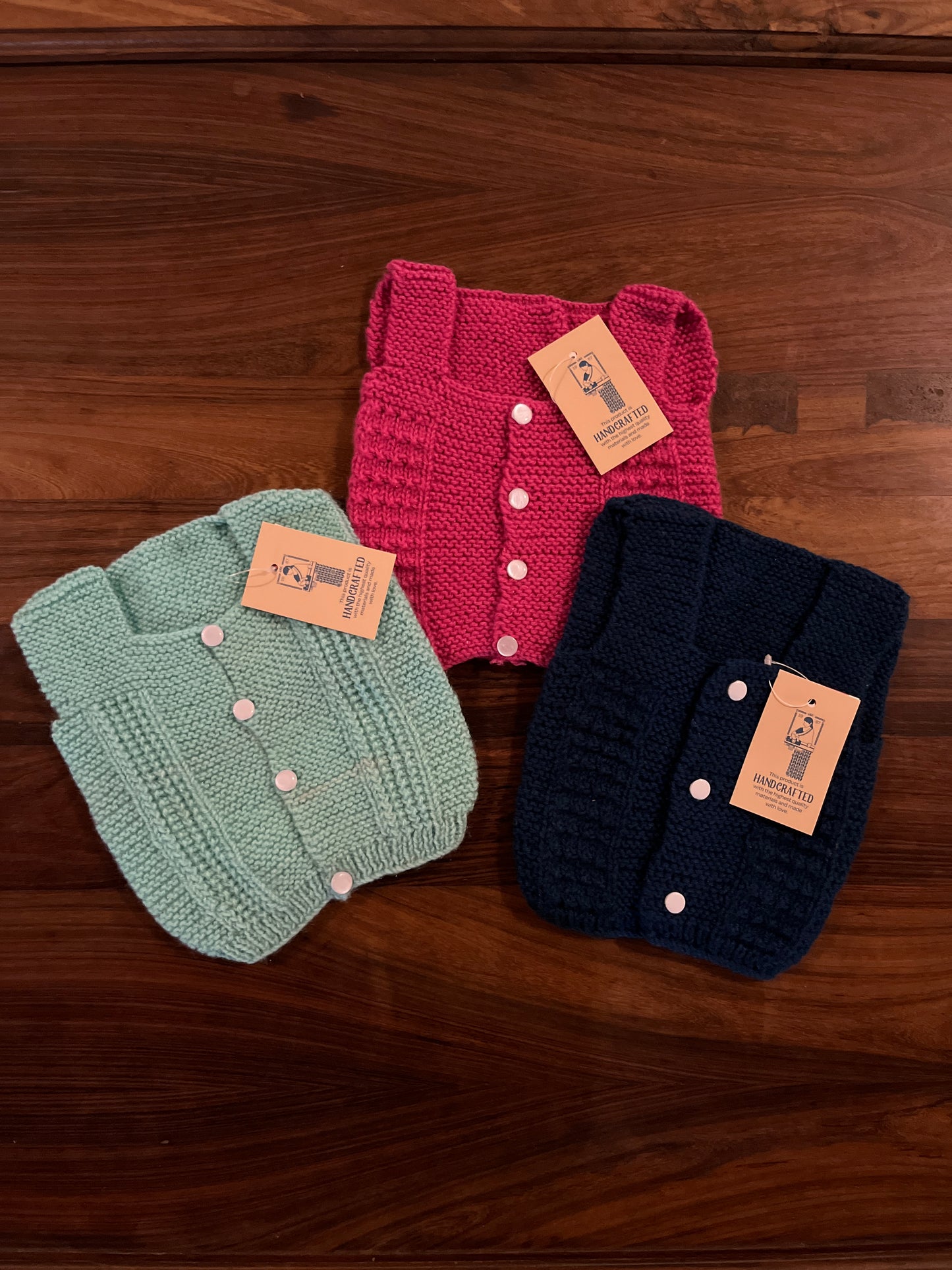 Handcrafted Woollen Baby Button Vest- Set of 3