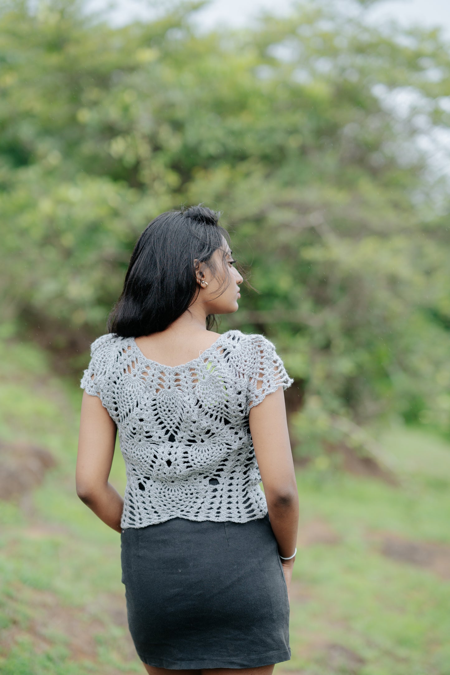 Silver Crochet Crop Top